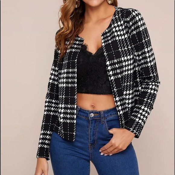 Jackets & Blazers - Black and white plaid blazer - size 8/10